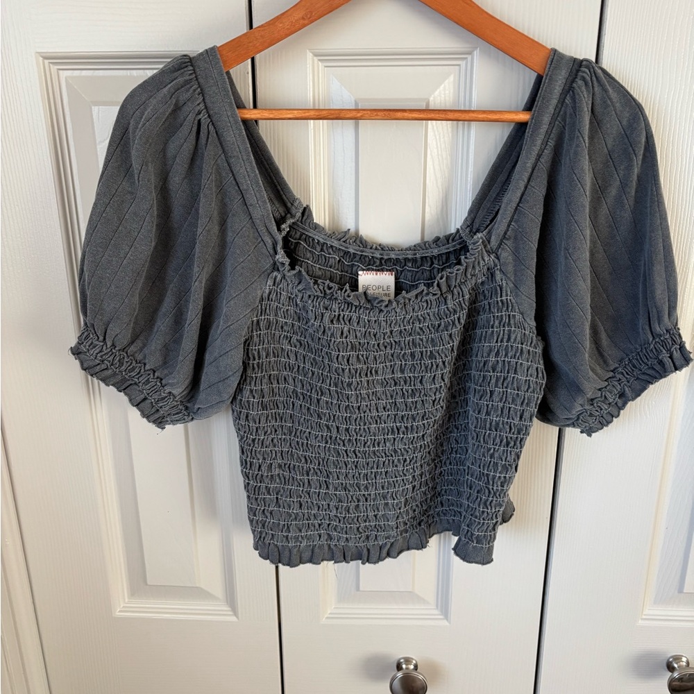 People of Leisure Gray Puff Crop Short Sleeve